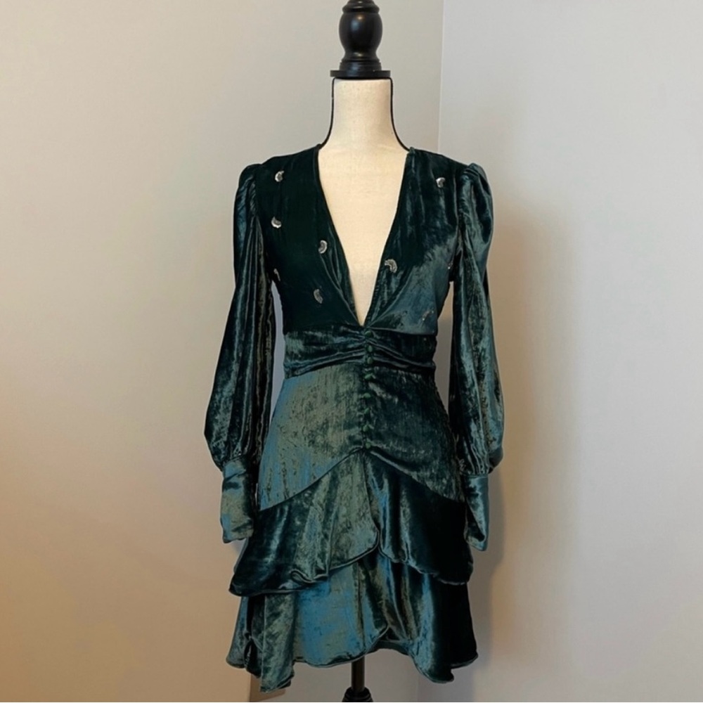ROCOCO SAND VELVET SEQUIN MINI DRESS IN GREEN